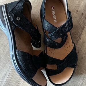 Revere Geneva Black Lizard Sandals